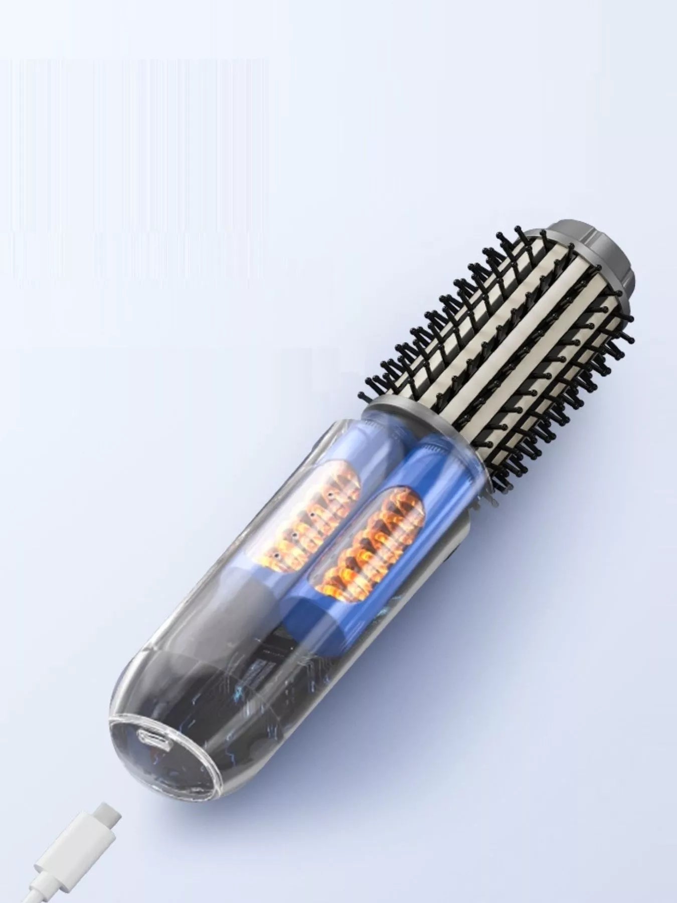 Dark gray portable hot air brush from Trendsi, compact styling tool with a handle and nozzle for easy hair drying and styling.