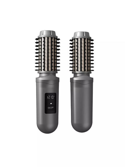 Dark gray portable hot air brush by Trendsi, compact styling tool with a handle and nozzle for easy hair drying and styling.