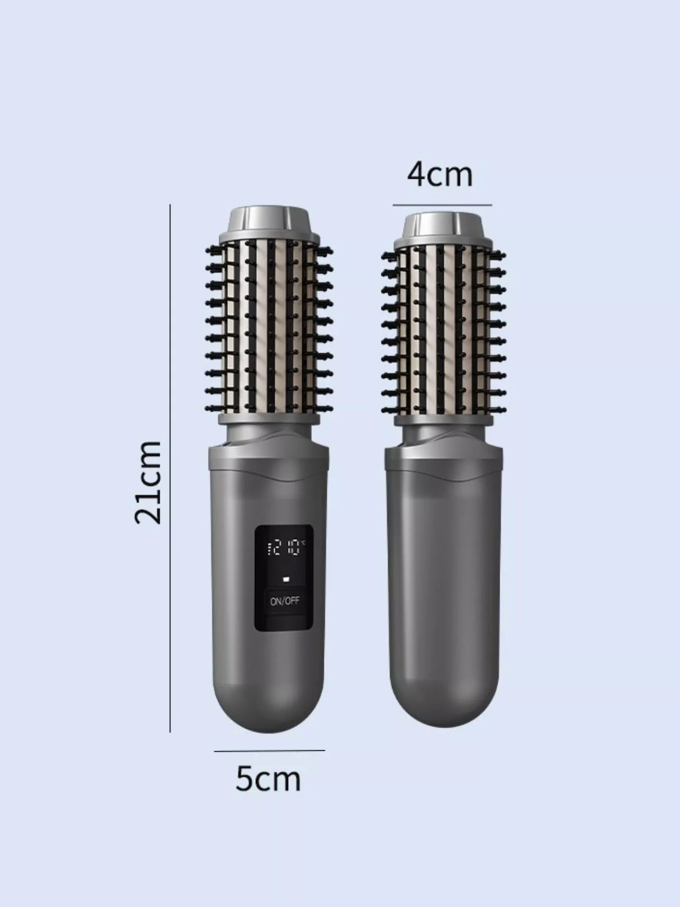 Dark gray portable hot air brush from Trendsi, compact styling tool with a handle and nozzle for easy hair drying and styling.