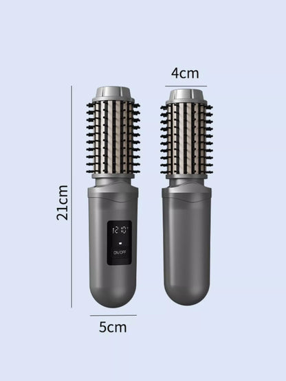 Dark gray portable hot air brush from Trendsi, compact styling tool with a handle and nozzle for easy hair drying and styling.