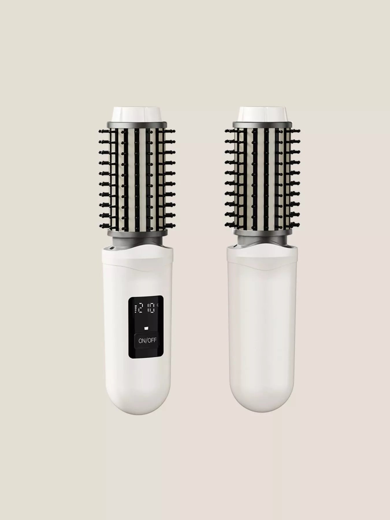 Dark gray portable hot air brush by Trendsi, compact styling tool with a handle and air vents for easy hair drying and styling.