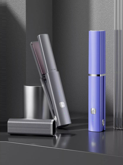 Dark gray portable rechargeable hair straightener by Trendsi, compact and sleek for easy styling on the go.
