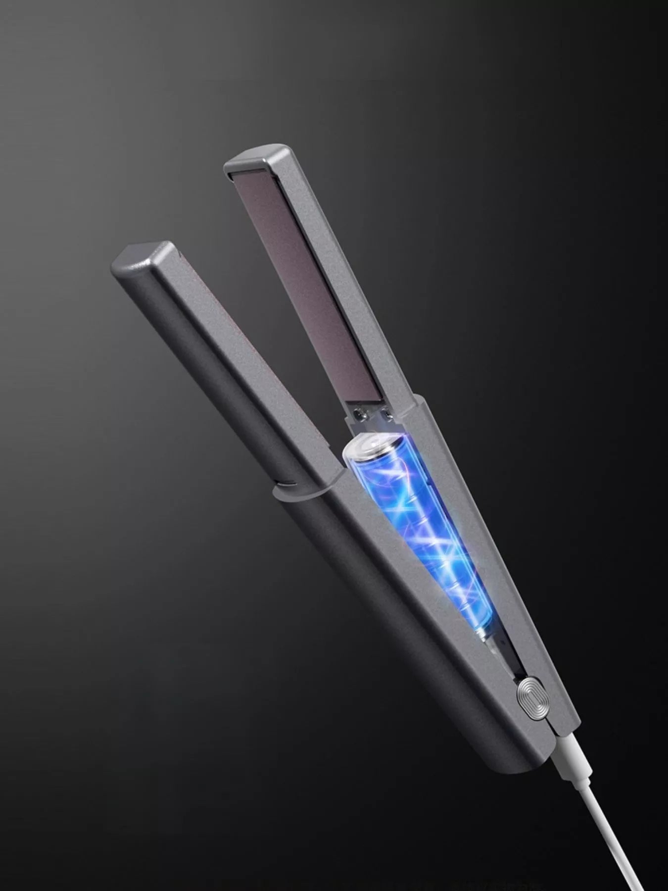 Dark gray portable rechargeable hair straightener by Trendsi, compact and lightweight for on-the-go styling.