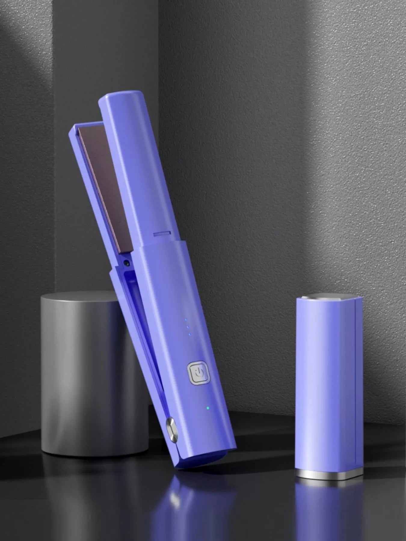 Dark gray portable rechargeable hair straightener by Trendsi, compact design ideal for on-the-go styling.