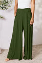 Dark gray Trendsi Basic Bae full-size wide-leg pants with smocked wide waistband and relaxed fit.