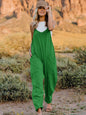 Dark gray Trendsi Double Take sleeveless V-neck jumpsuit with pockets, full size, featuring a stylish and comfortable design.
