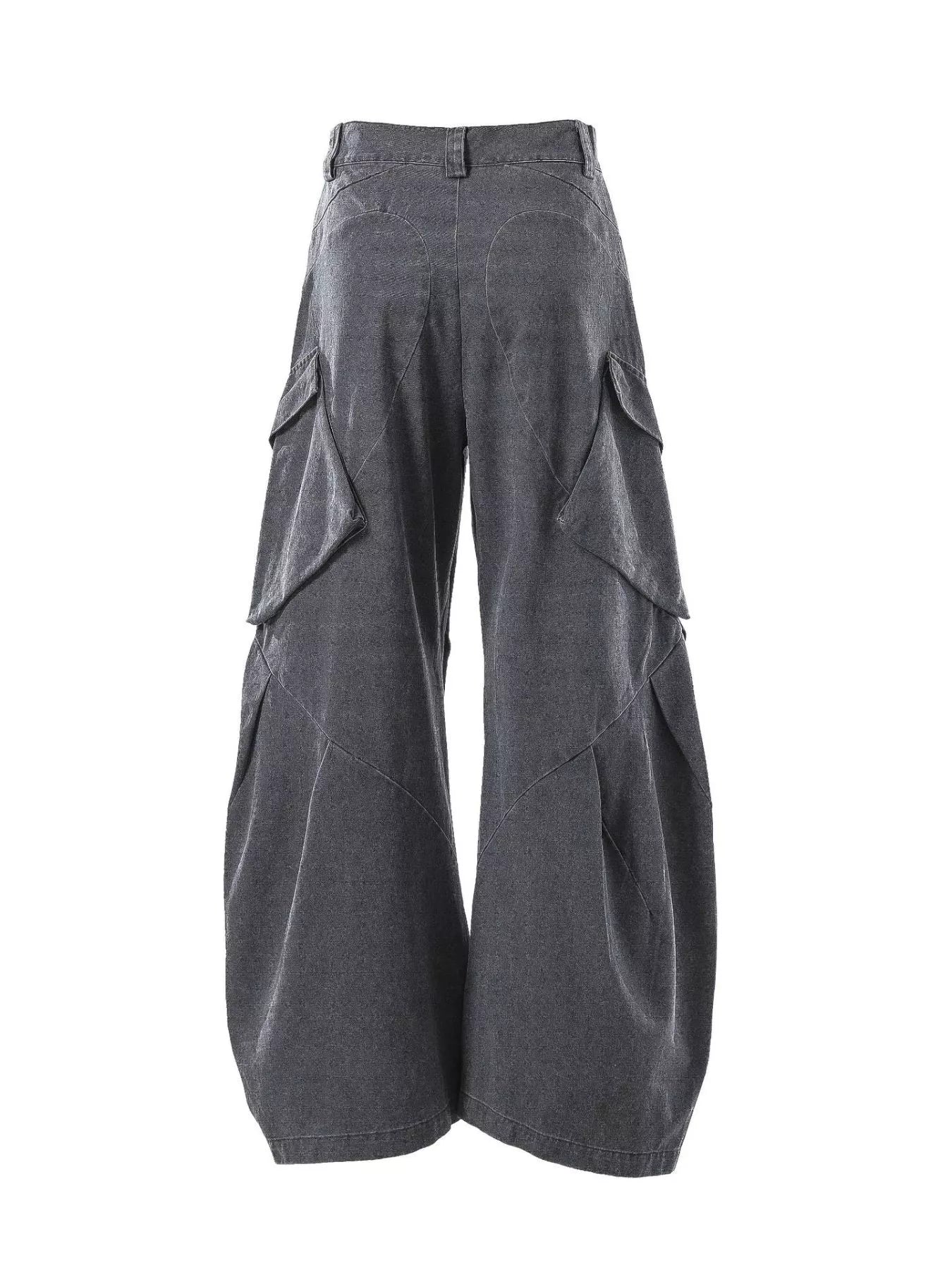 Dark gray men's cargo pants with multiple pockets, designed by Trendsi, featuring a relaxed fit and functional storage options.