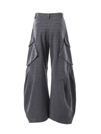 Dark gray men's cargo pants with multiple pockets, designed by Trendsi, featuring a relaxed fit and functional storage options.