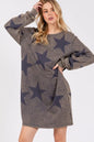 Dark gray Sage + Fig washed star print round neck dress by Trendsi, featuring a casual, comfortable fit with a stylish star pattern.