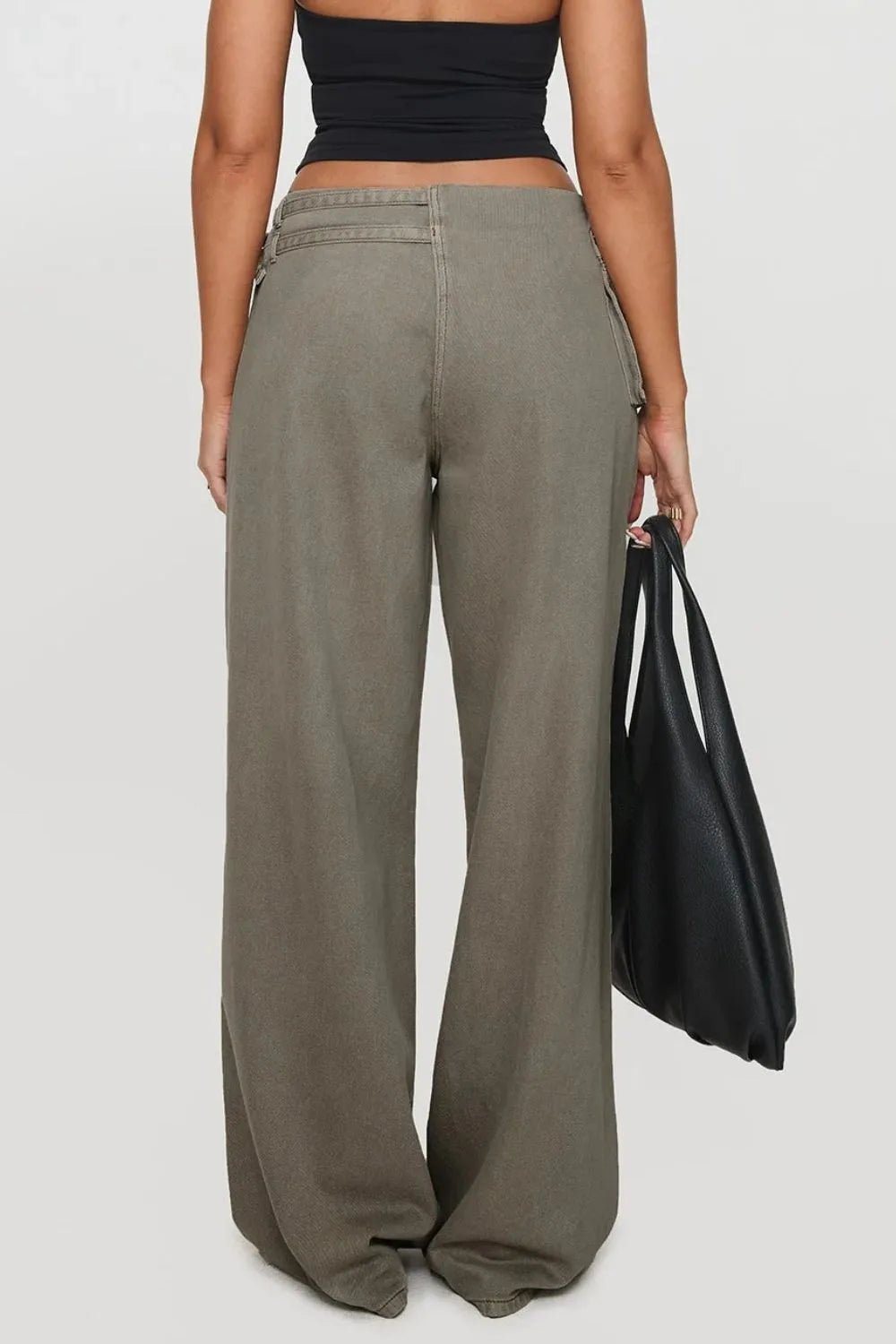 Dark gray wide-leg jeans with pockets from Trendsi, featuring a relaxed fit and casual style.