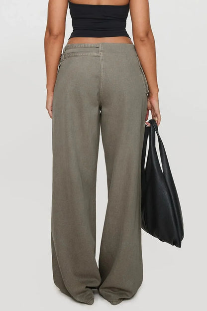 Dark gray wide-leg jeans with pockets from Trendsi, featuring a relaxed fit and casual style.
