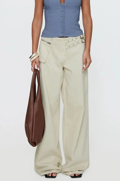 Dark gray wide-leg jeans with pockets from Trendsi, featuring a relaxed fit and casual style.