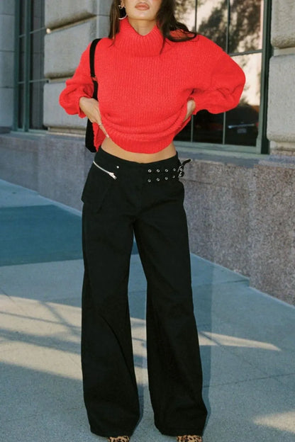 Dark gray wide-leg jeans with pockets from Trendsi, featuring a relaxed fit and classic denim style.