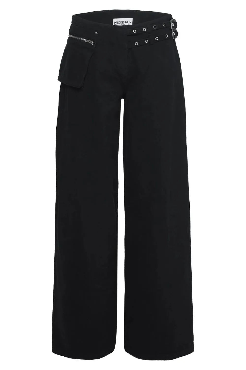 Dark gray wide-leg jeans with pockets from Trendsi, showing relaxed fit and casual style on a model.