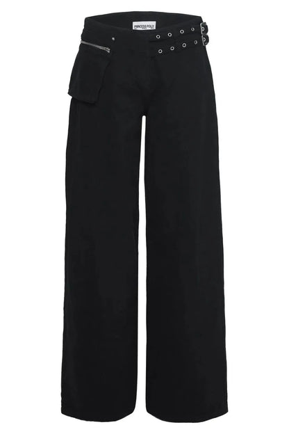 Dark gray wide-leg jeans with pockets from Trendsi, showing relaxed fit and casual style on a model.