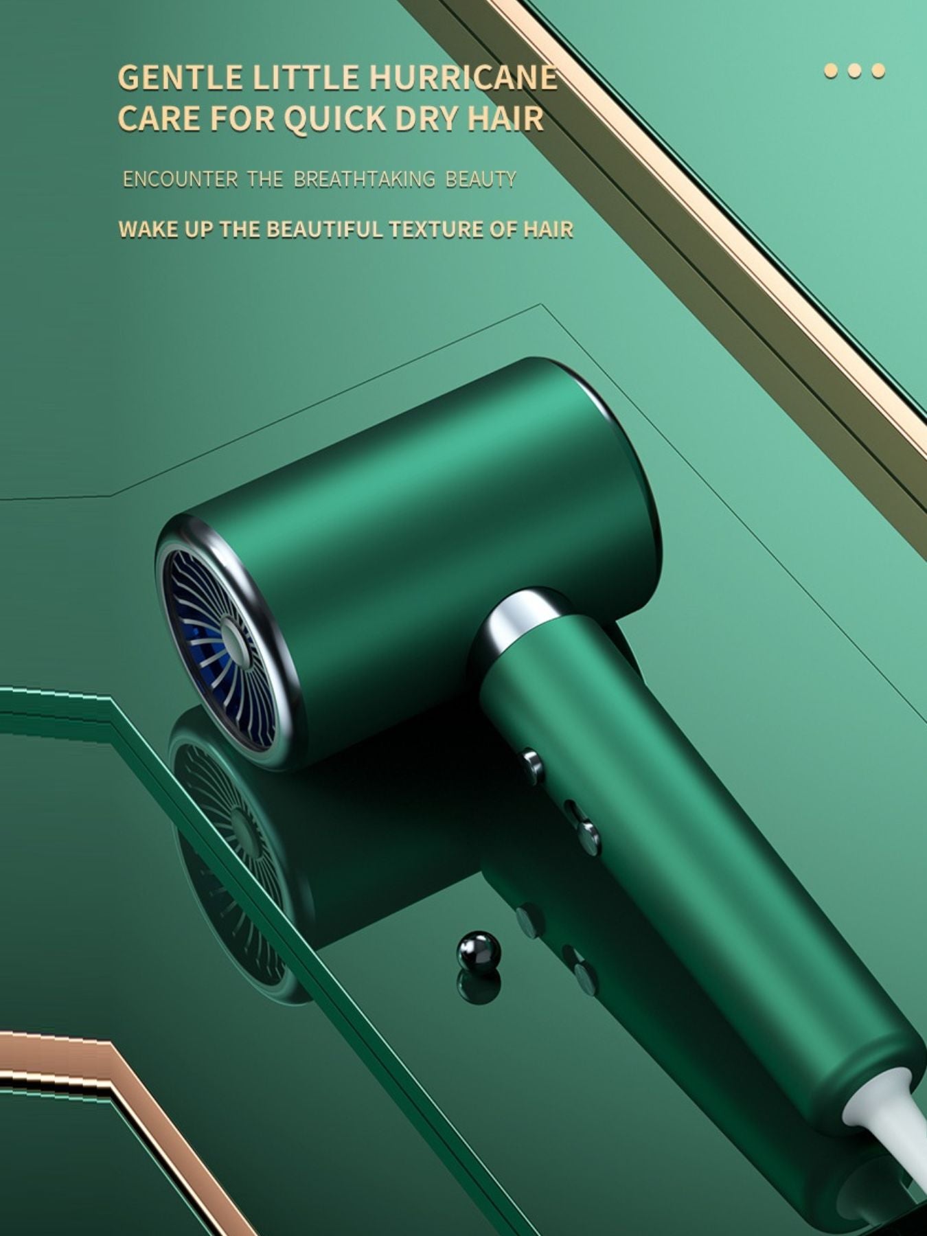 Dark green Trendsi high-speed hair dryer with European plug, featuring constant temperature for quick, gentle drying.