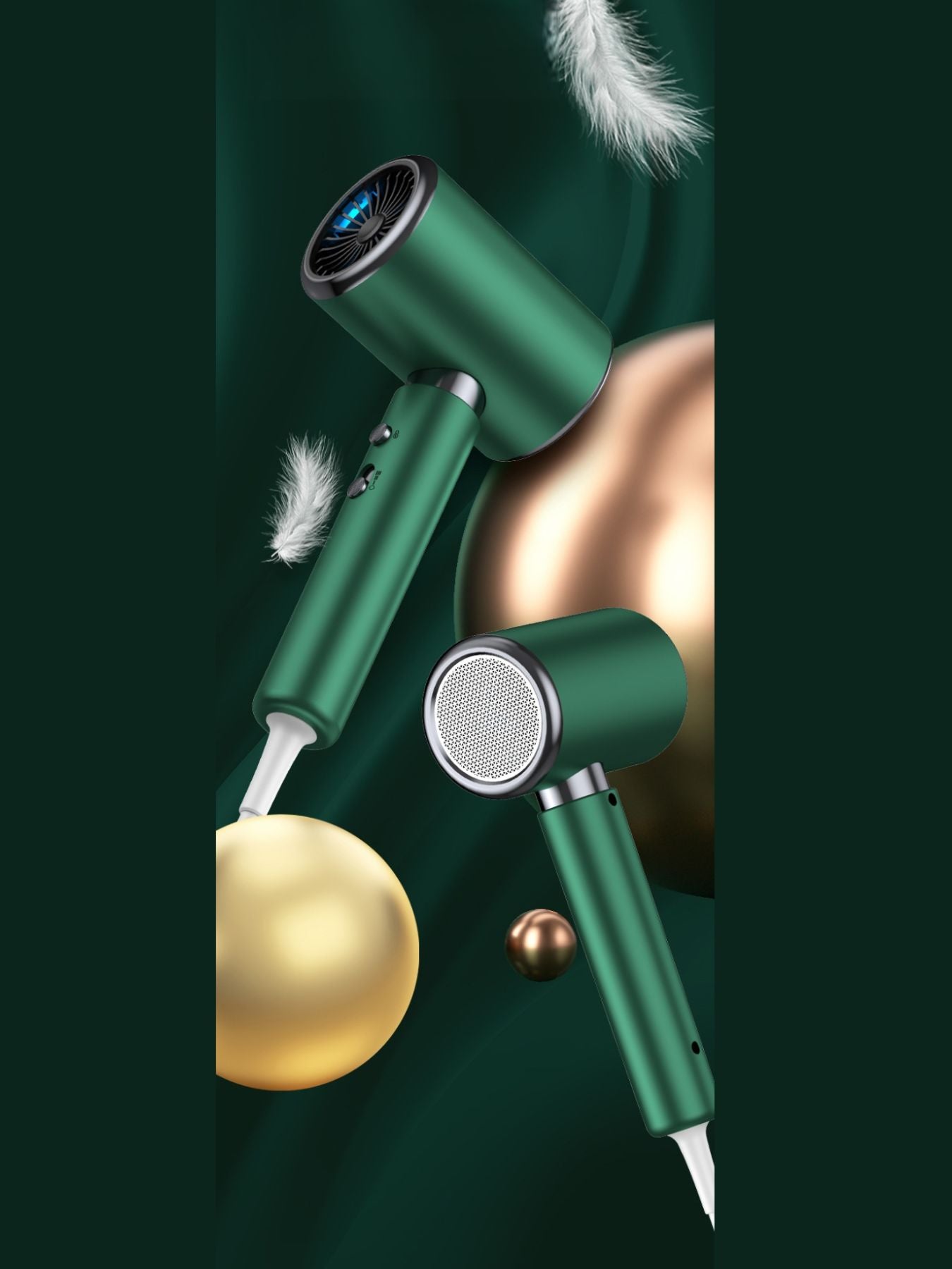 Dark green Trendsi high-speed hair dryer with European plug, featuring constant temperature control for quick, safe styling.