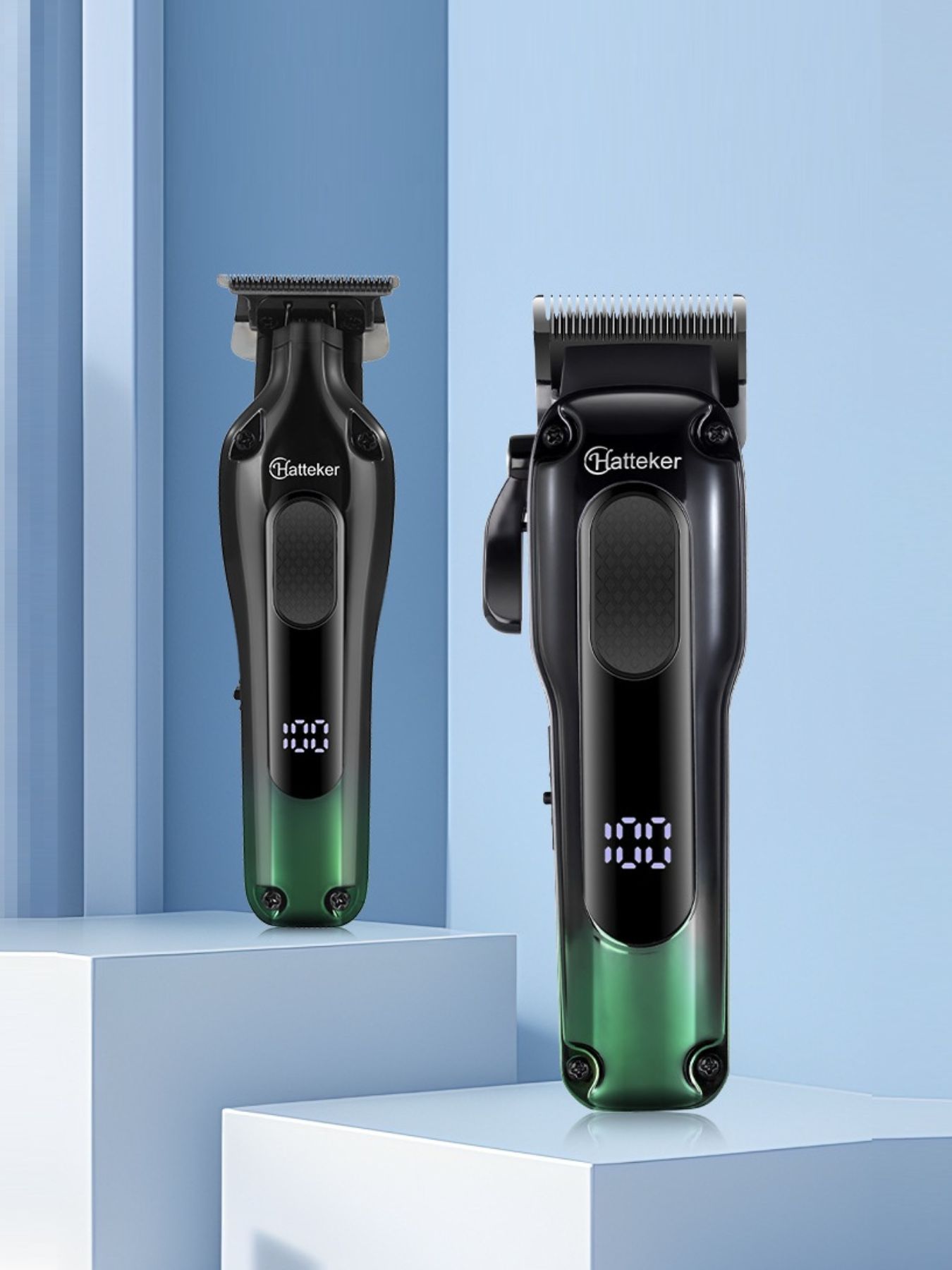 Dark green portable cordless hair clipper from Trendsi, compact and easy to use for grooming at home or on the go.