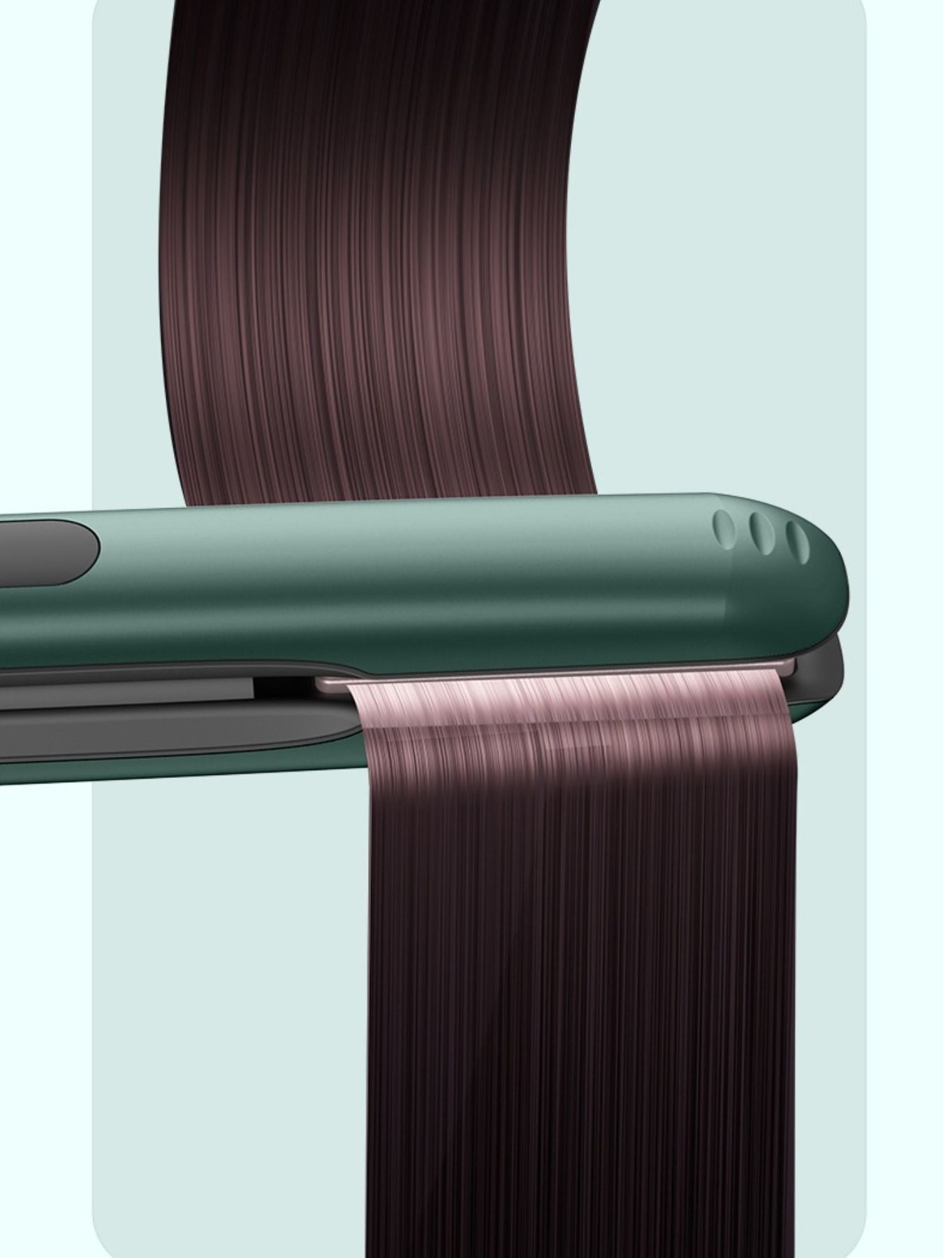 Dark green portable cordless hair straightener from Trendsi, compact and lightweight for easy styling on the go.