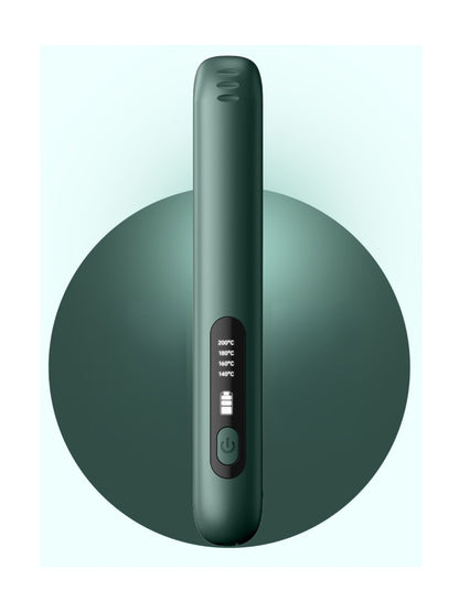 Dark green portable cordless hair straightener from Trendsi, compact and easy to use for straightening hair on the go.