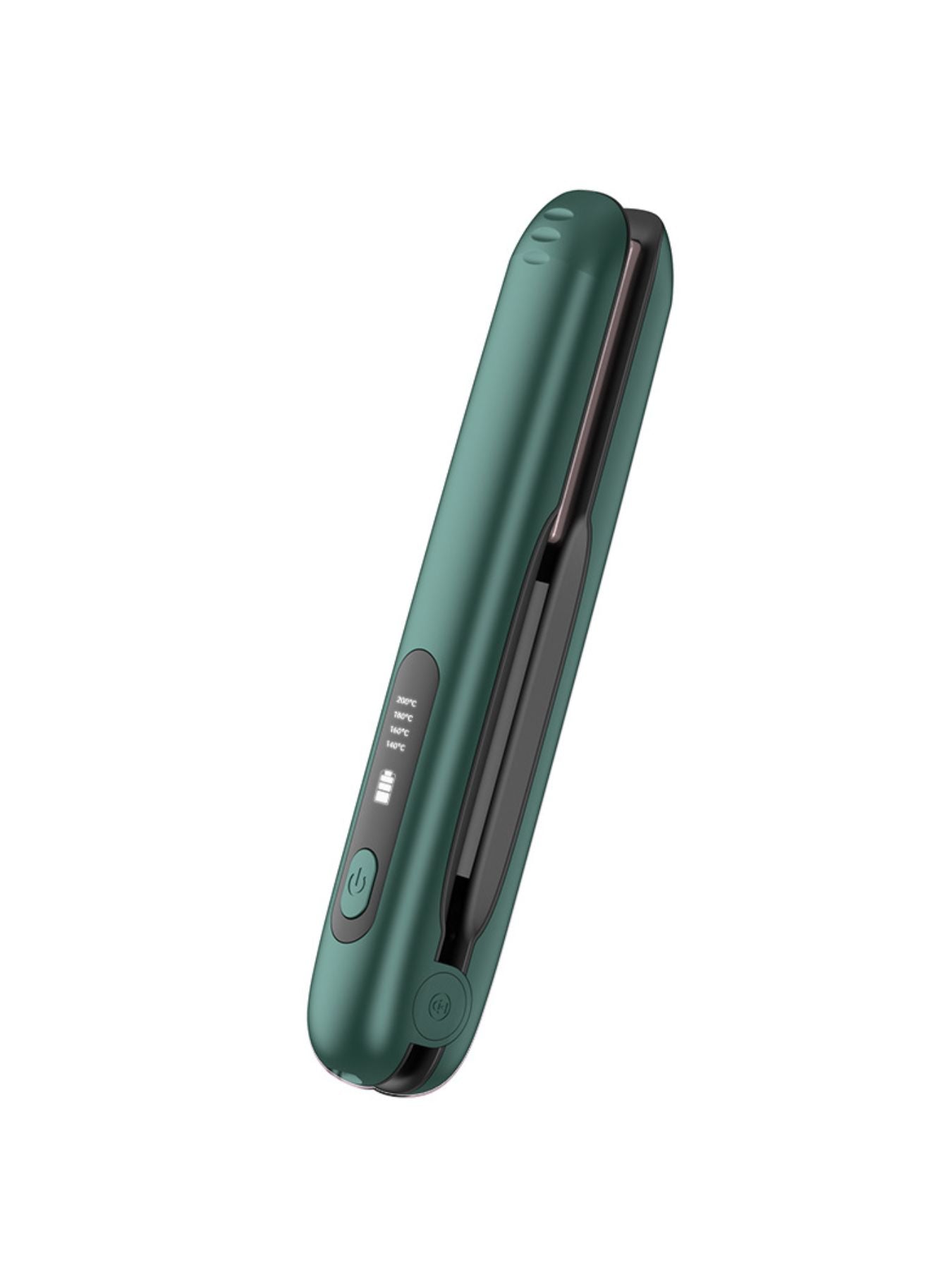 Dark green portable cordless hair straightener from Trendsi, compact design with sleek finish for easy styling on the go.