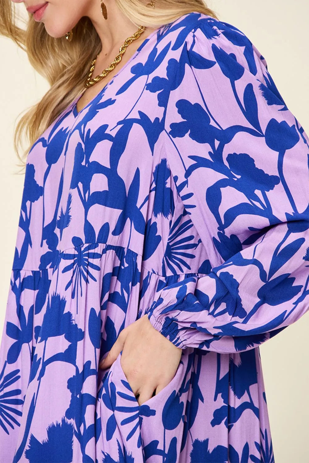 Dark green Trendsi Double Take full-size printed ruffle hem dress with pocket, showcasing a stylish, casual design.