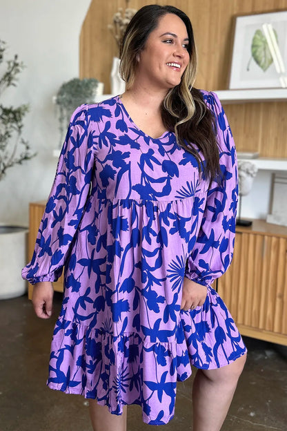 Dark green Trendsi double take full-size printed dress with ruffle hem and pocket, featuring a stylish and comfortable design.