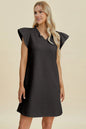 Dark green Trendsi Double Take ruffled V-neck cap sleeve dress, full size, elegant and flowy with ruffle details and a V-neckline.