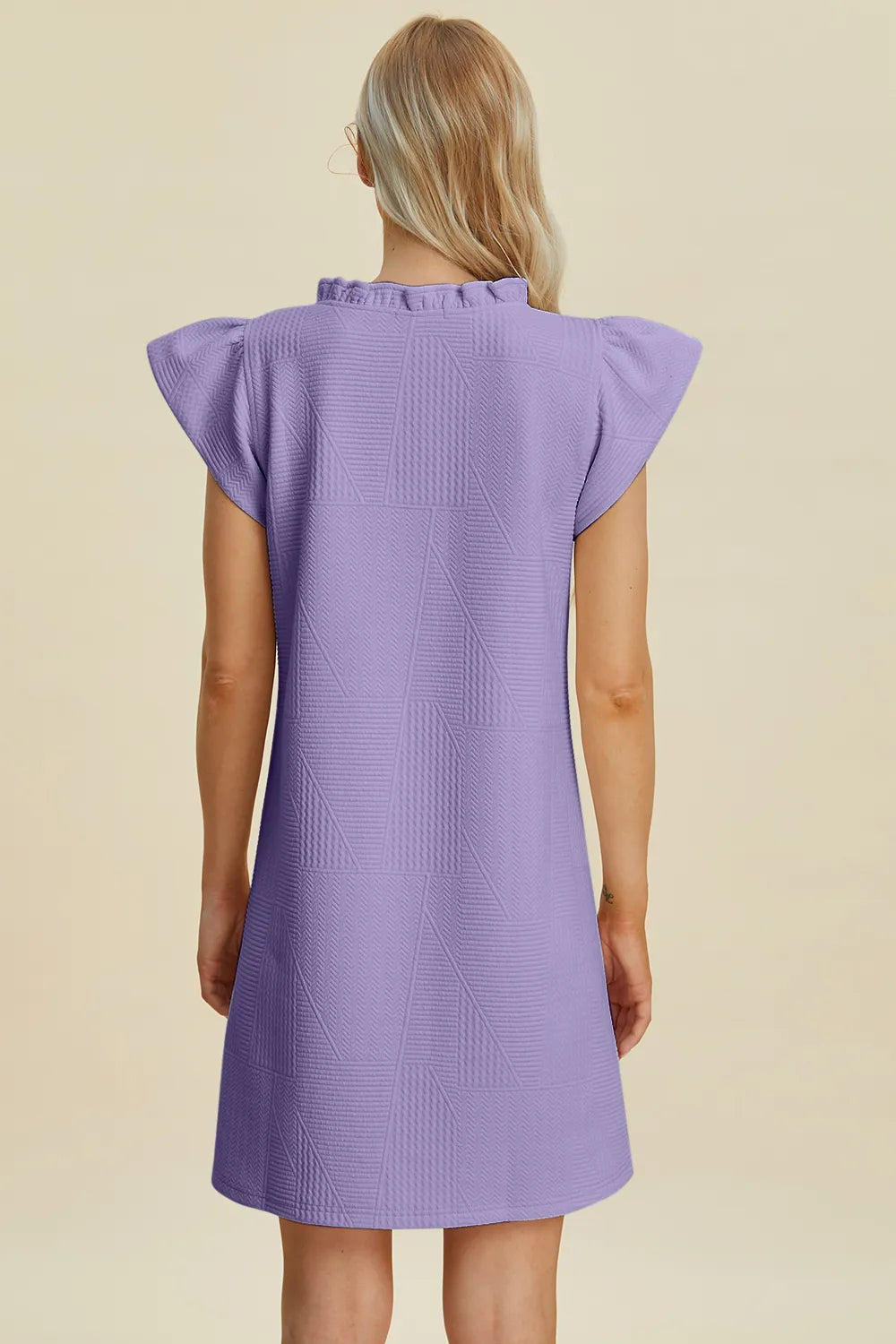 Dark green Trendsi Double Take full-size ruffled V-neck cap sleeve dress displayed on a mannequin.