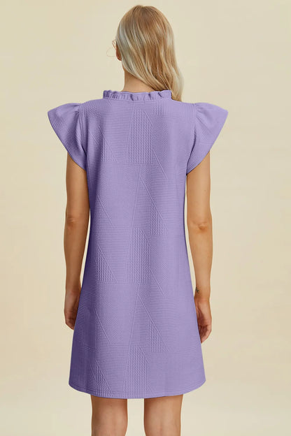 Dark green Trendsi Double Take full-size ruffled V-neck cap sleeve dress displayed on a mannequin.