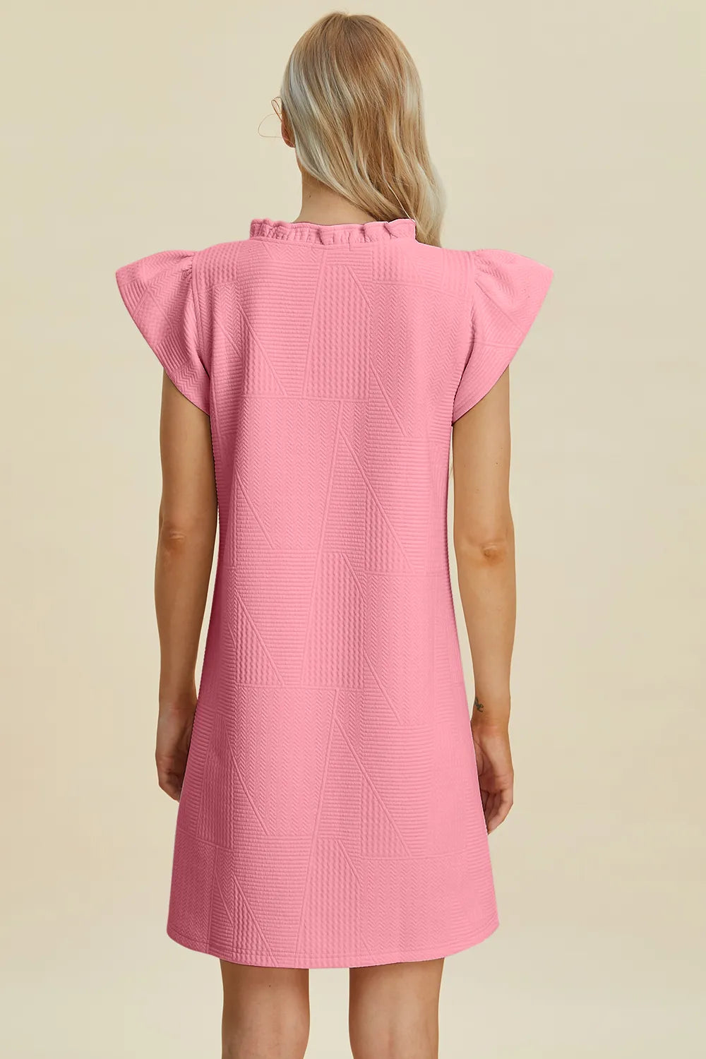 Dark green Trendsi Double Take full-size ruffled v-neck dress with cap sleeves, featuring a stylish and feminine design.