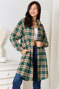 Dark green Mandy plaid long sleeve shirt with a collared neck by Trendsi, styled with a casual and classic look.