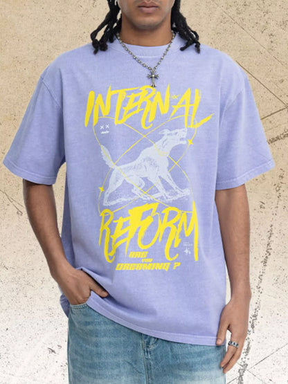 Dark green men's oversized graphic short sleeve T-shirt by Trendsi, featuring bold graphic design on soft cotton fabric.