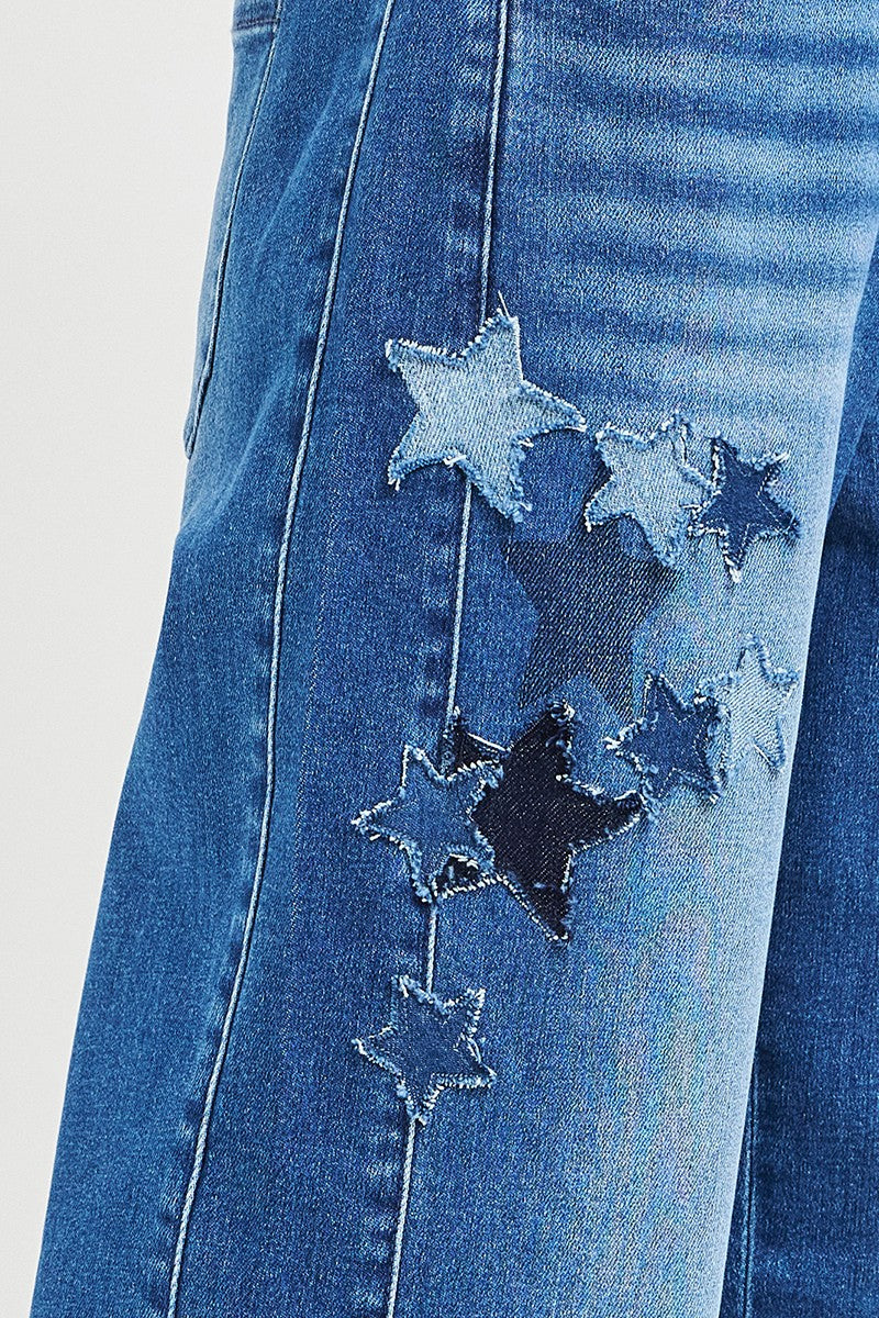 Dark gray Risen elastic band slouchy cropped barrel pants by Trendsi with a star patch detail on the side.