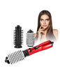 Deep red Trendsi 3-in-1 interchangeable hot air brush with European plug, showing multiple styling attachments and handle.
