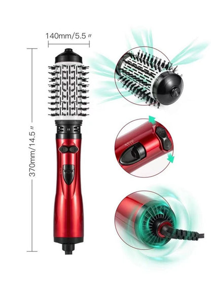 Deep red Trendsi 3-in-1 interchangeable hot air brush with European plug for versatile styling and hair drying.