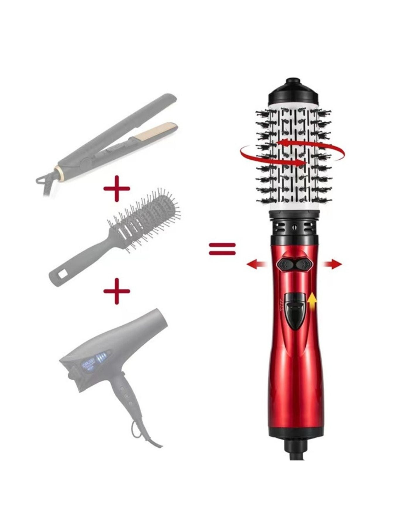 Deep red 3-in-1 interchangeable hot air brush by Trendsi with European plug, designed for versatile styling and blow-drying.