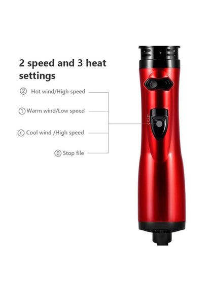 Deep red 3-in-1 interchangeable hot air brush by Trendsi with European plug, showcasing its multiple styling attachments.