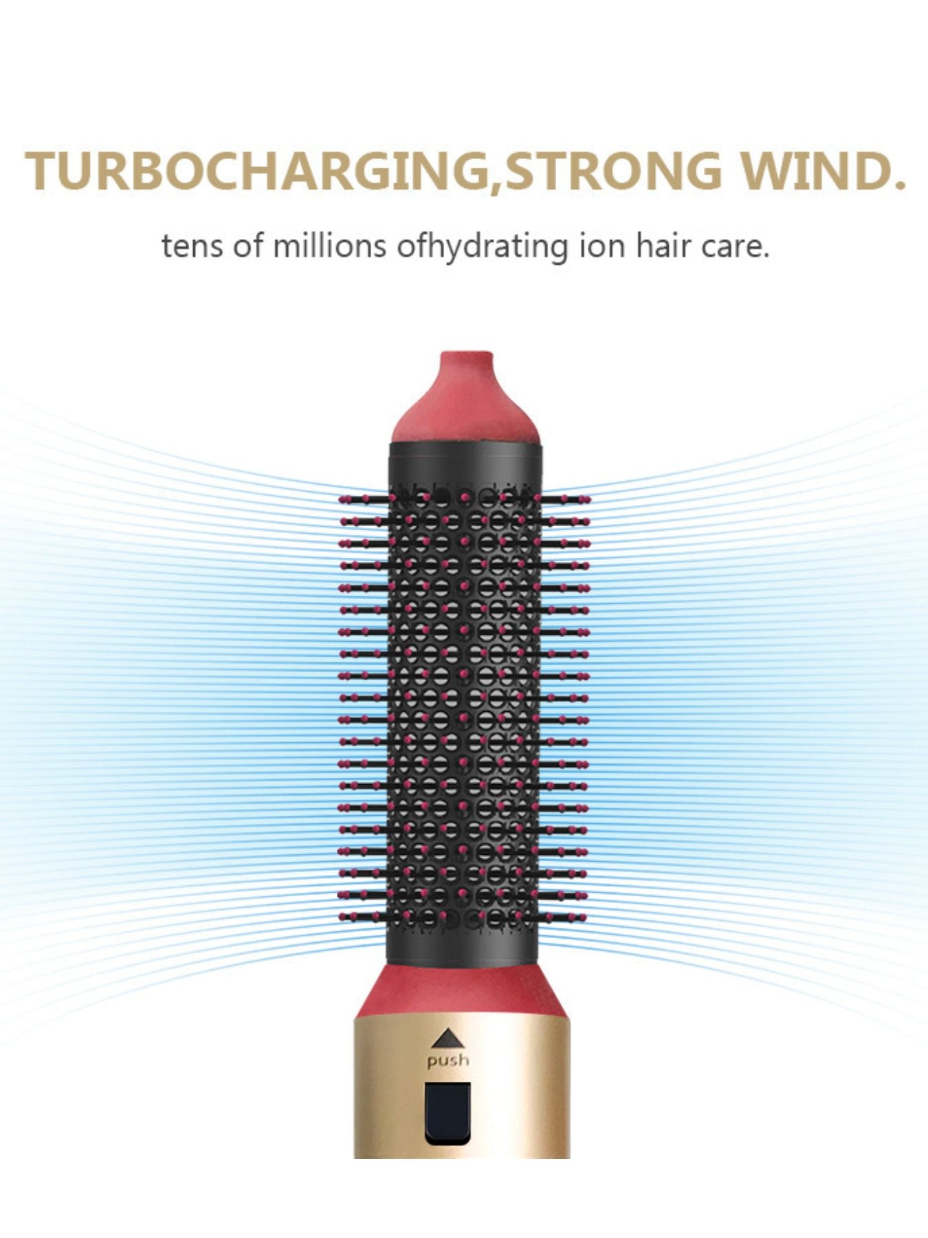 Deep red 5-in-1 interchangeable hot air brush by Trendsi with North American plug, showing various styling attachments.