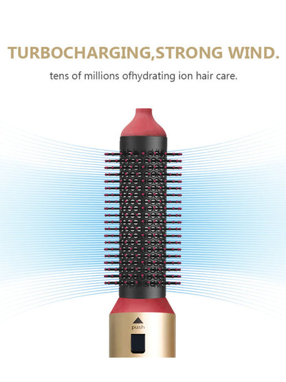 Deep red 5-in-1 interchangeable hot air brush by Trendsi with North American plug, showing various styling attachments.
