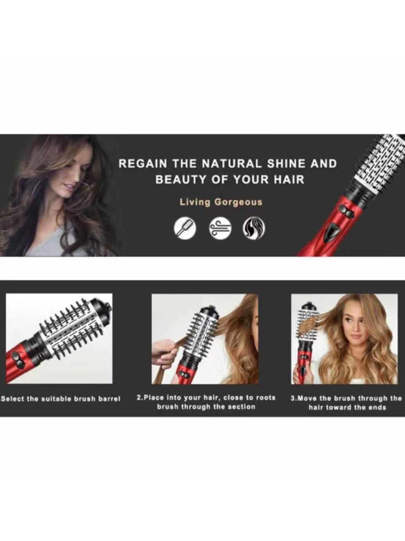 Deep red Trendsi Negative Ion Hot Air Brush with North American plug for smooth, shiny hair styling.