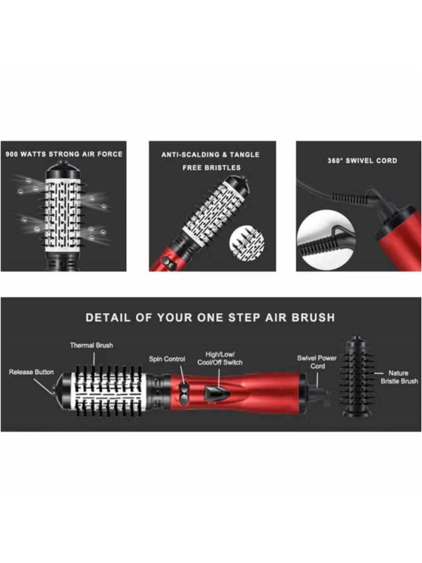 Deep red Trendsi negative ion hot air brush with North American plug for smooth, shiny hair styling.