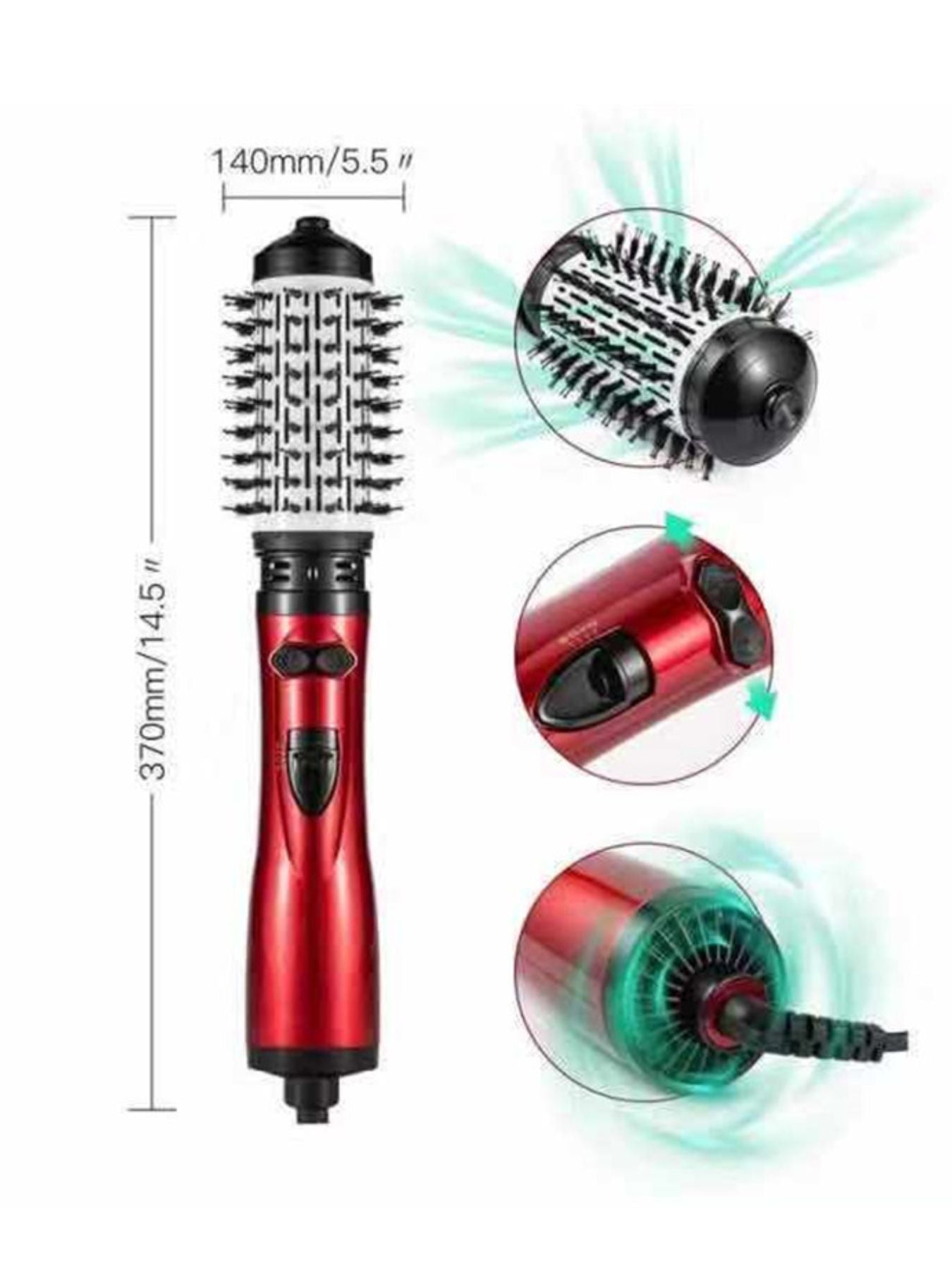 Deep red Trendsi Negative Ion Hot Air Brush with North American plug, showing the sleek design and nozzle for styling hair.