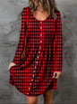 Deep red plaid Magic Dress by Trendsi, full size, round neck, long sleeves, stylish and comfortable for casual wear.