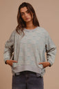 Mineral washed checkered round neck denim top by Trendsi, featuring a casual fit and stylish design.