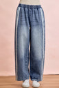 Trendsi BiBi washed lace contrast-sided jeans featuring distressed denim and lace details for a stylish casual look.