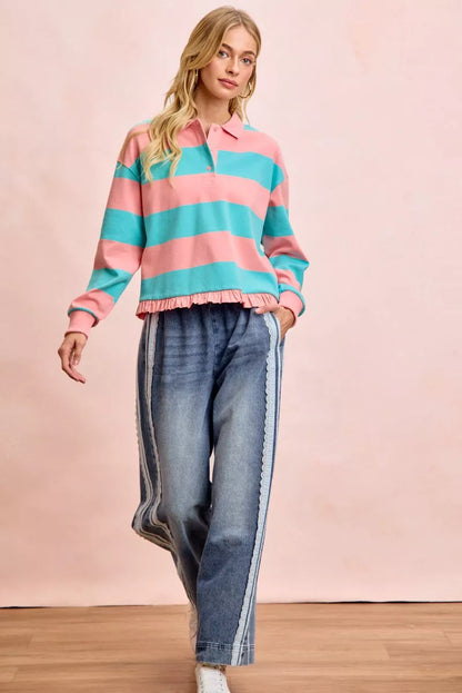 BiBi Washed Lace Contrast Sided Jeans by Trendsi featuring distressed denim with lace details on the sides