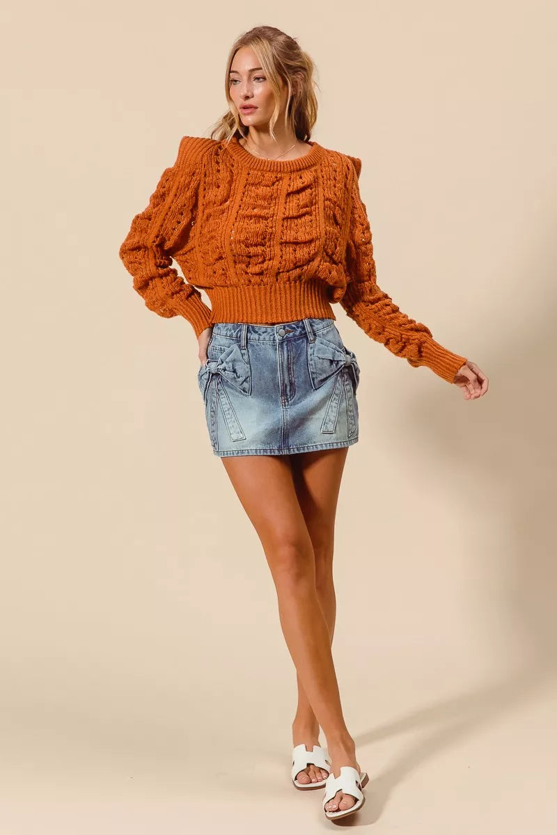 Trendsi SO ME Bow Knot Pocket Denim Mini Skirt with front pockets and a stylish bow detail on the waistband.