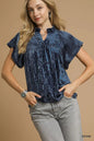 Umgee crushed velvet pleated blouse in a rich, textured fabric with a stylish design, perfect for casual or dressy occasions.