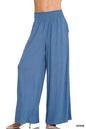 Zenana wide-leg lounge pants with smocked waistband, stylish and comfortable denim-style casual pants by Trendsi.